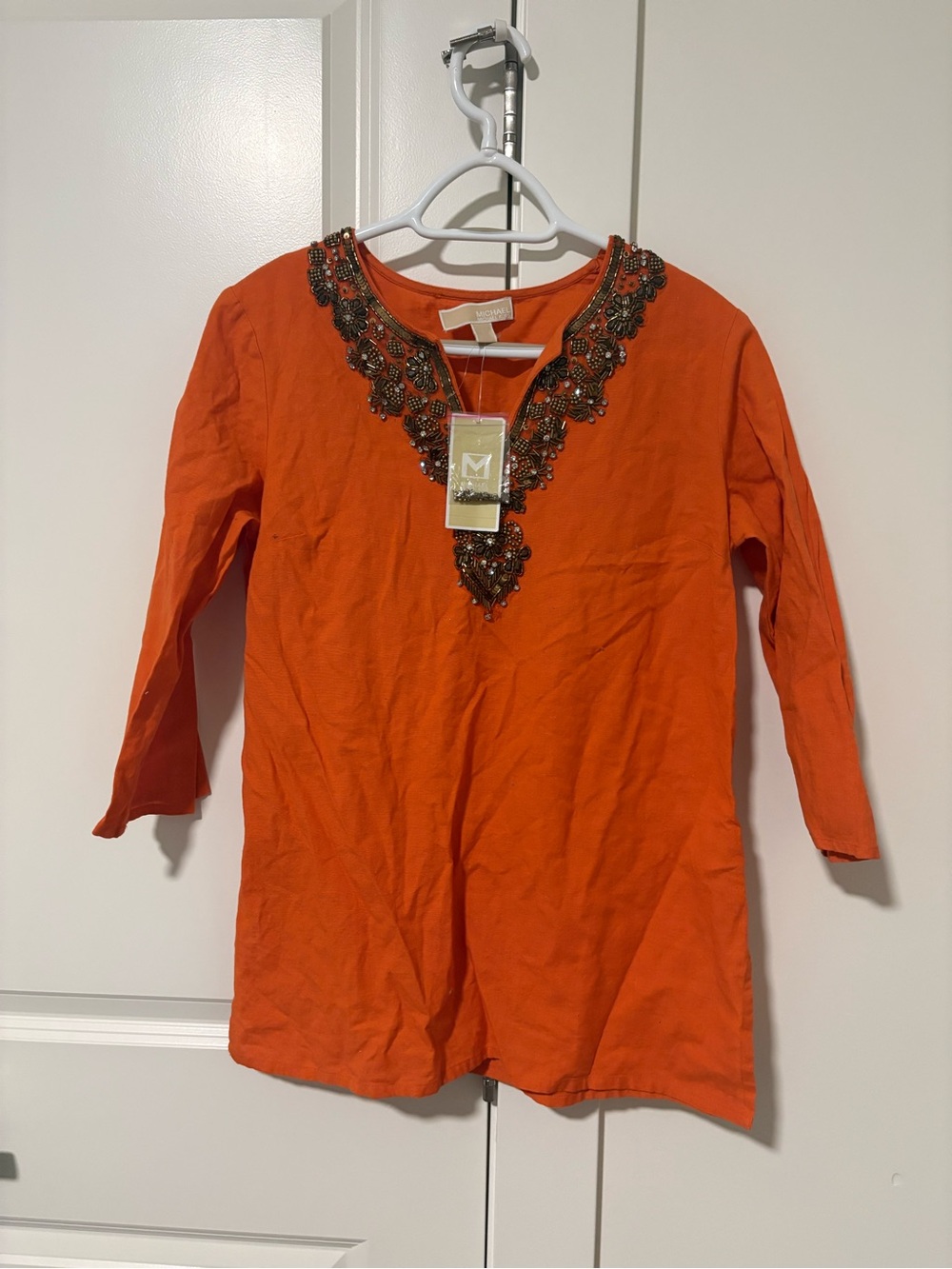Michael kors Embellished Orange Women's Tunic Top - linen m
